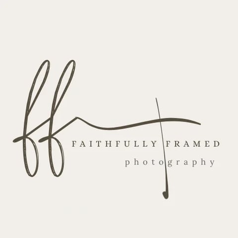 Faithfully Framed Photography logo featuring stylized camera lenses with decorative line elements